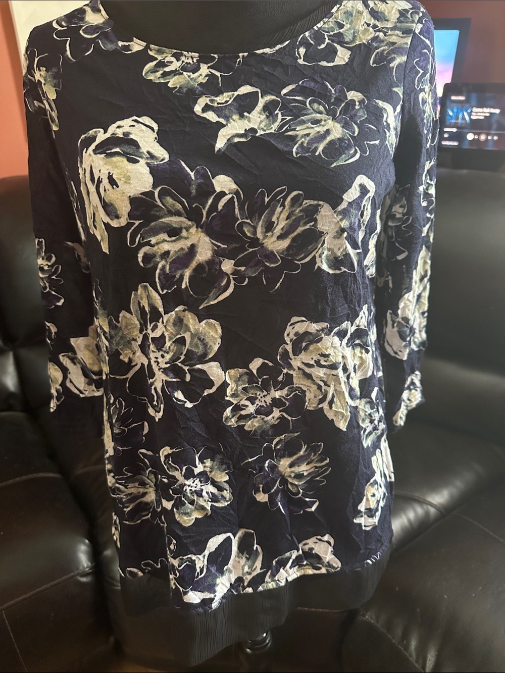 Simply Vera Vera Wang Navy Floral Long-Sleeve Shift Dress